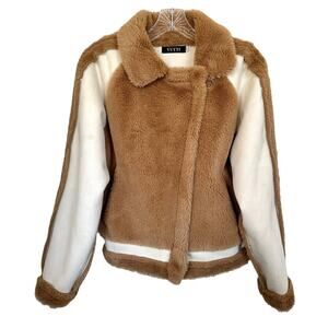 Vutti Women’s Full Zip Suede & Faux Fur Jacket w/ Pockets Size S Beige Brown